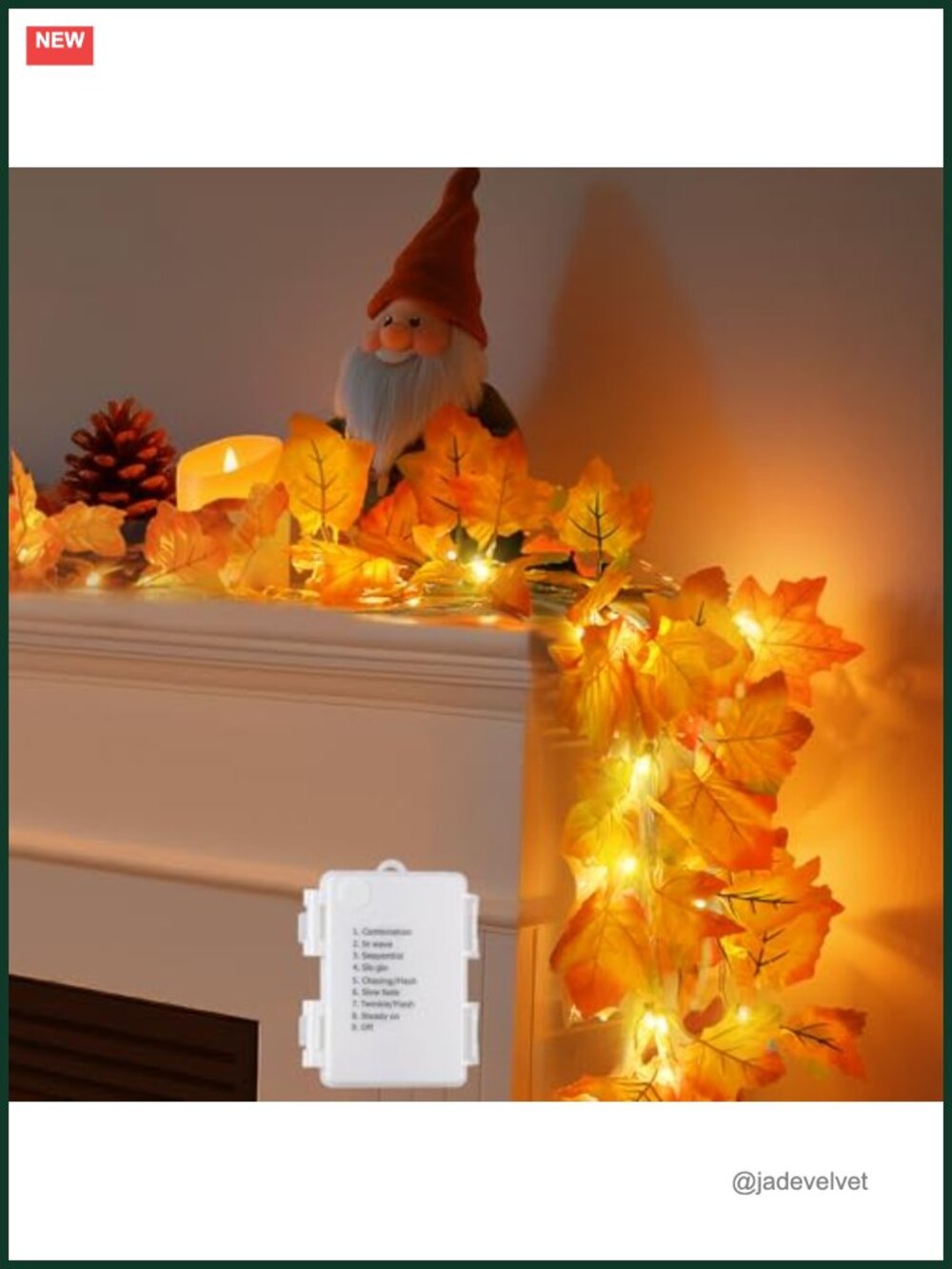 Fall Maple Leaf Garland String Lights 40 LED Battery Operated Timer
